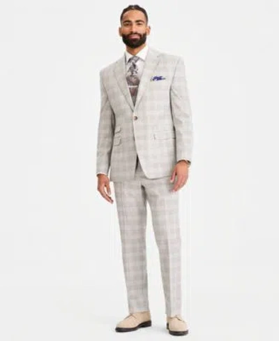 Tayion Collection Mens Classic Fit Plaid Suit Separates In Gray
