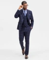 Tayion Collection Mens Classic Fit Plaid Suit Separates In Blue