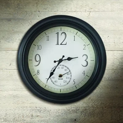 Taylor 14 In. Indoor/outdoor Round Dial Clock With Thermometer