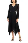 Taylor 2340m Long Sleeve Lace Cocktail Midi Dress In Black