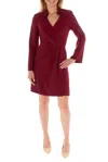 Taylor 3471m Long Sleeve Faux Wrap Short Cocktail Dress In Burgundy