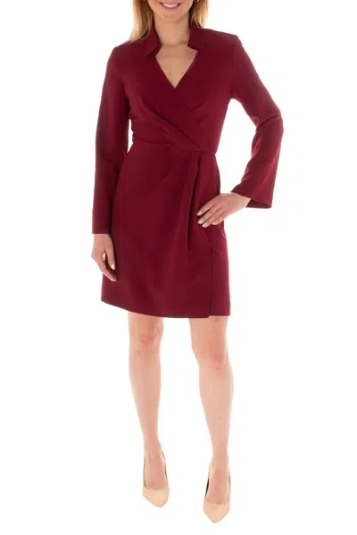 Taylor 3471m Long Sleeve Faux Wrap Short Cocktail Dress In Burgundy