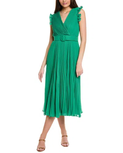 Taylor Accordion Pleated Midi Dress In Green