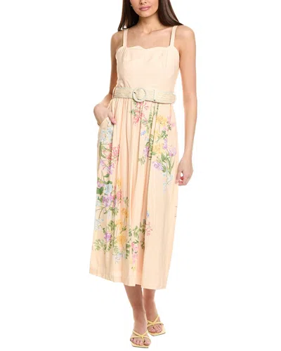 Taylor Belted Linen-blend Midi Dress In Pink