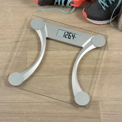 Taylor Clear Glass Digital Bathroom Scale With Metallic Accents