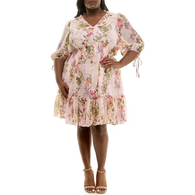 Taylor Dresses Floral Three-quarter Sleeve Dress In Purple