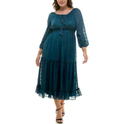 Taylor Dresses Long Sleeve Chiffon Maxi Dress In Prussian Navy