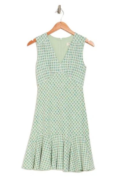 Taylor Dresses Sleeveless Tweed Dress In Lime Green Multi