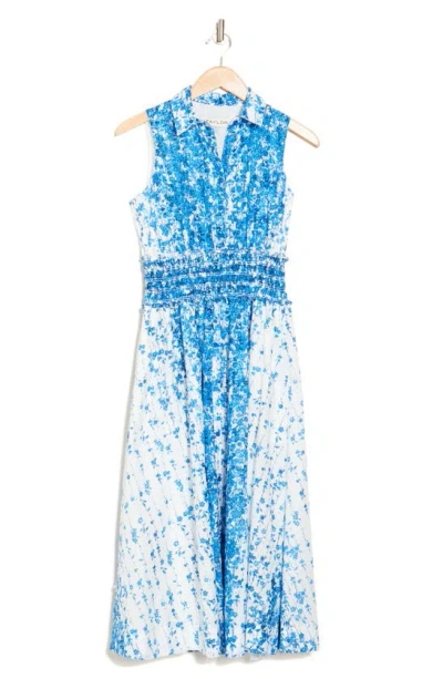 Taylor Dresses Smocked Sleeveless Shirtdress In Alabaster Sapphire
