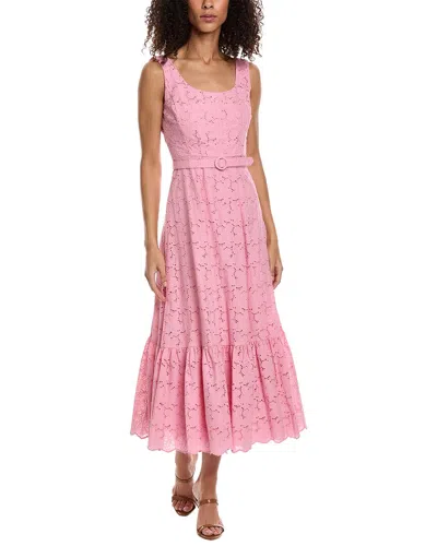 Taylor Plus Size Cotton Eyelet Belted Midi Dress In Pink