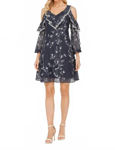 Taylor Floral Cold Shoulder Day Dress In Grey/ecru In Gray