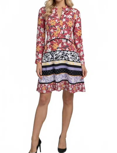 Taylor Floral Print Long Sleeve Split V-neck Dress In Pink In Multi