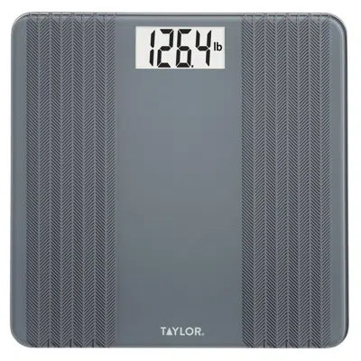 Taylor Glass Textured Paint Herringbone Design Digital Bathroom Scale, Gray