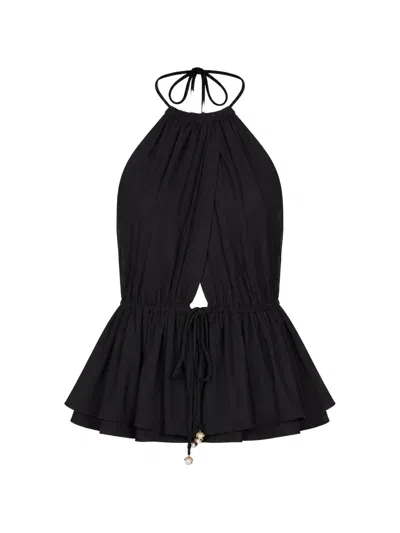 Taylor Halterneck Peplum Top In Black