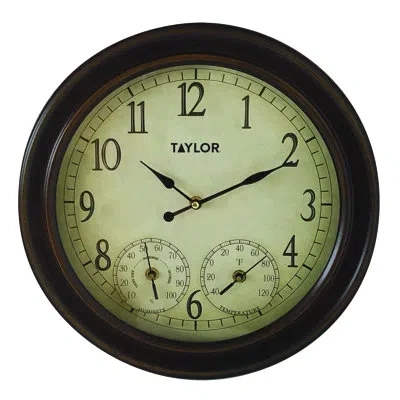 Taylor Indoor/outdoor Round Gard Clock With Thermometer And Hygrometer In Bronze
