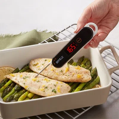 Taylor Instatrack Folding Digital Instant Read Meat Food Grill Bbq Kitchen Cooking Thermometer, White In Neutral