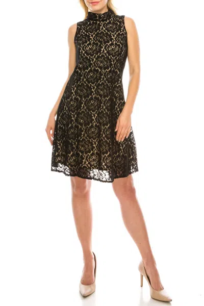 Taylor Lace Mock Neck A-line Dress In Black
