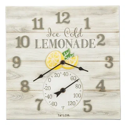 Taylor Lemonade Poly Resin Clock And Thermometer, 14 Inch, Multi-color