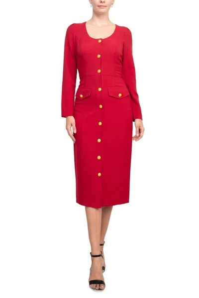 Taylor Long Sleeve Solid Stretch Crepe Dress In Classic Red In Burgundy