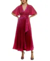 Taylor Midi Dress Women's Red Shimmer Sunburst-pleated Flutter Sleeve Fts1431 In Brown