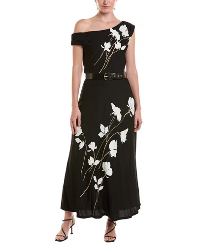 Taylor One Shoulder Printed Midi Dress In Black