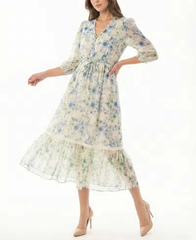 Taylor Petite Chiffon Button-front Midi Dress In Neutral