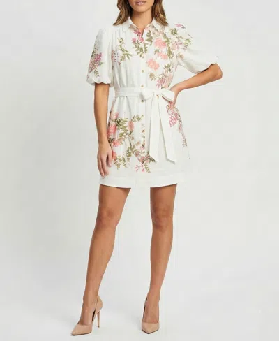 Taylor Petite Collared Short-sleeve Shirt Dress In Neutral