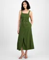 Taylor Petite Square-neck Belted Button-front Dress