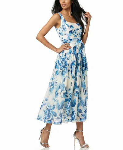 Taylor Petite Square Neck Tiered Midi Dress In Ivory,cornflower