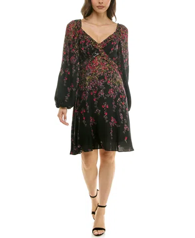 Taylor Petite V-neck Fit And Flare Dress In Multi
