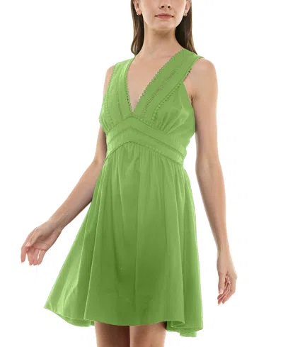 Taylor Petite V-neck Sleeveless Lace-inset Mini Dress In Lime