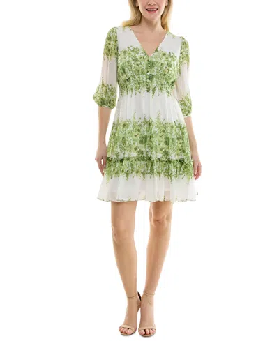 Taylor Petite V-neck Tie-sleeve Fit & Flare Chiffon Dress In White