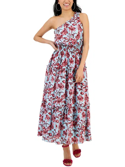 Taylor Petites Womens One-shoulder Long Maxi Dress In Multi
