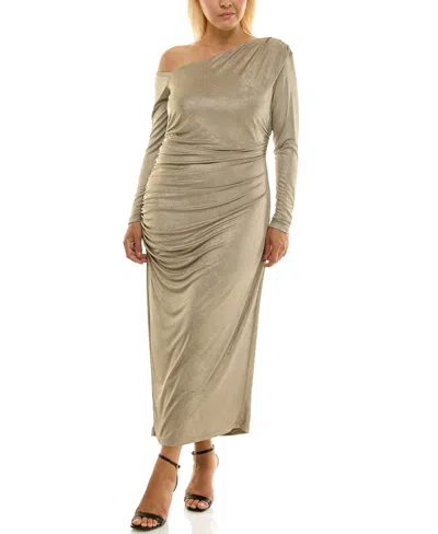 Taylor Plus Size Asymmetrical Side Ruche Maxi Dress In Multi
