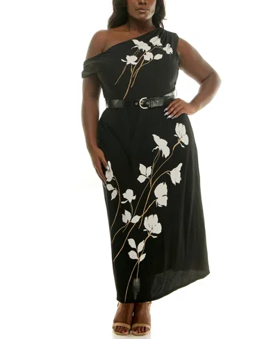 Taylor Plus Size Belted Placement Maxi Dress In Black