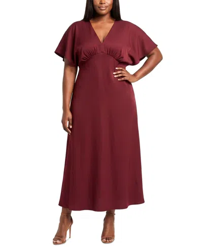 Taylor Plus Size Empire Waist Fit & Flare Maxi Dress In Burgundy
