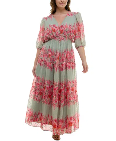 Taylor Plus Size Floral-print Chiffon A-line Midi Dress In Sunken Pool Pink