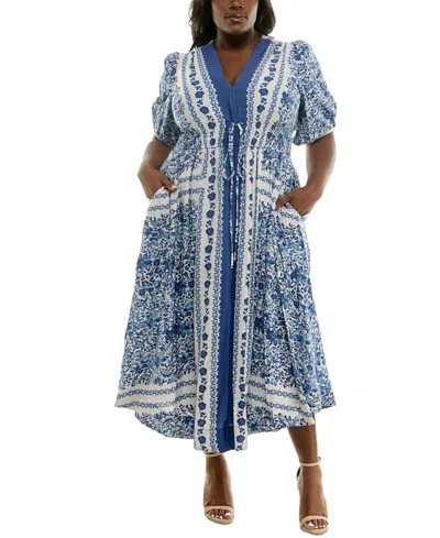 Taylor Plus Size Floral-print Puff-sleeve Maxi Dress In Vanilla Blue