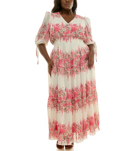 Taylor Plus Size Floral-print Chiffon A-line Midi Dress In Multi
