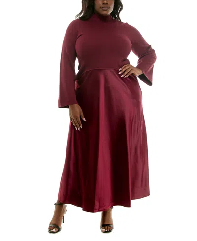 Taylor Plus Size Long Sleeves Twofer Maxi Dress In Burgundy
