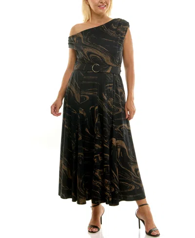 Taylor Plus Size Off-the-shoulder Belted Maxi Dress In Multi