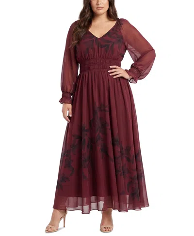 Taylor Plus Size Placement Print Maxi A-line V-neck Dress In Black.jam