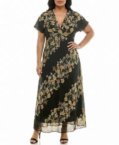 Taylor Plus Size Placement Print V-neck Maxi Dress In Black