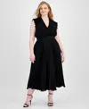TAYLOR PLUS SIZE PLEATED BELTED A-LINE DRESS