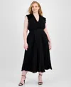 Taylor Plus Size Pleated Belted A-line Dress In Black