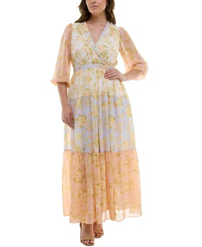 Taylor Plus Size Printed Blouson-sleeve Maxi Dress In Ivory