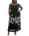 Taylor Plus Size Printed V-neck Smocked-waist Maxi Dress In Animal Print