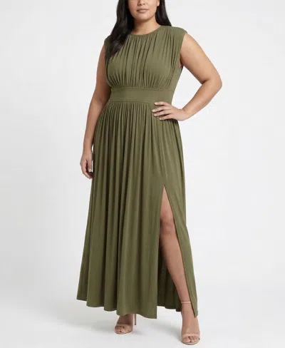 Taylor Plus Size Ruched Crewneck Maxi Dress In Green