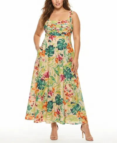 Taylor Plus Size Sleeveless Square Neck Midi Dress In Multi