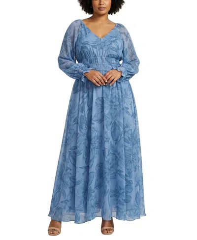 Taylor Plus Size Smocked Waist V-neck Maxi Dress In Blue